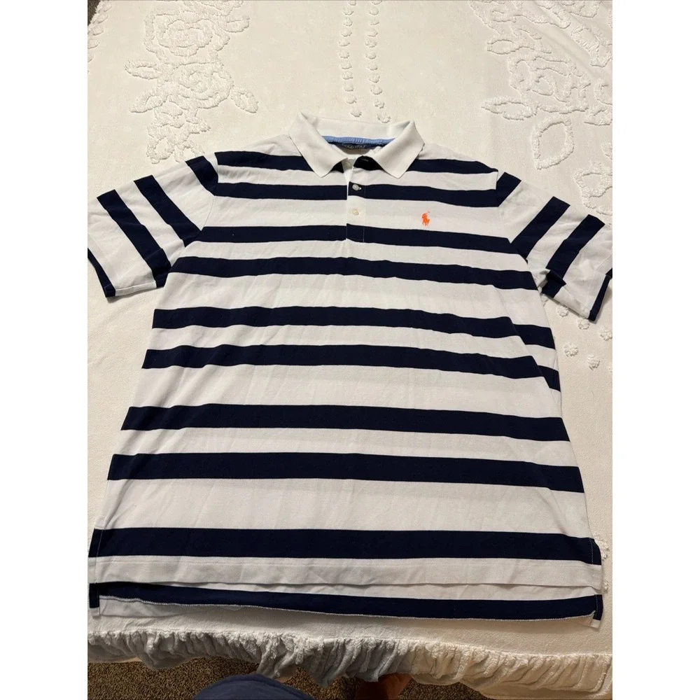 Polo Ralph Lauren Polo Golf Short Sleeve Striped White & Blue Shirt Mens Sz XL